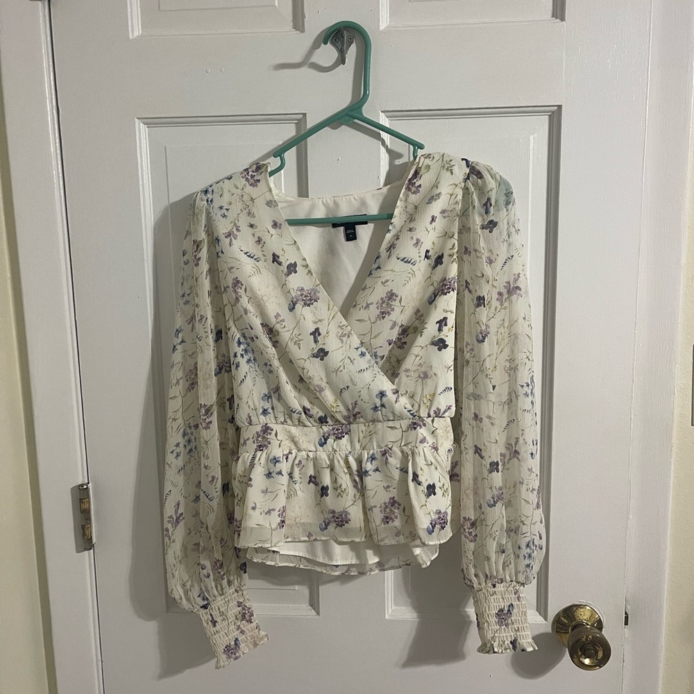 Express Cream Puff Sleeve Wrap Blouse